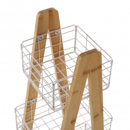 BAMBOO SHELF WITH 3 WHITE BASKETS