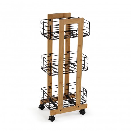 RECTANGULAR BAMBOO SHELF WITH 3 BLACK BASKETS