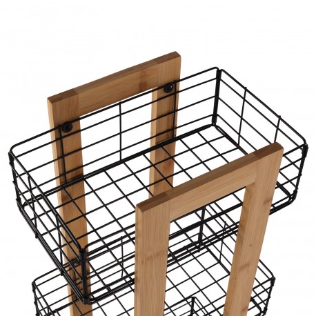RECTANGULAR BAMBOO SHELF WITH 3 BLACK BASKETS
