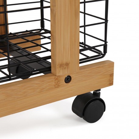 RECTANGULAR BAMBOO SHELF WITH 3 BLACK BASKETS