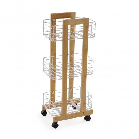 RECTANGULAR BAMBOO SHELF WITH 3 WHITE BASKETS