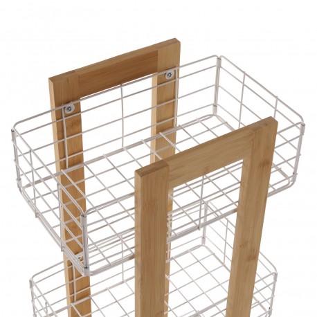 RECTANGULAR BAMBOO SHELF WITH 3 WHITE BASKETS