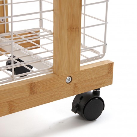 RECTANGULAR BAMBOO SHELF WITH 3 WHITE BASKETS