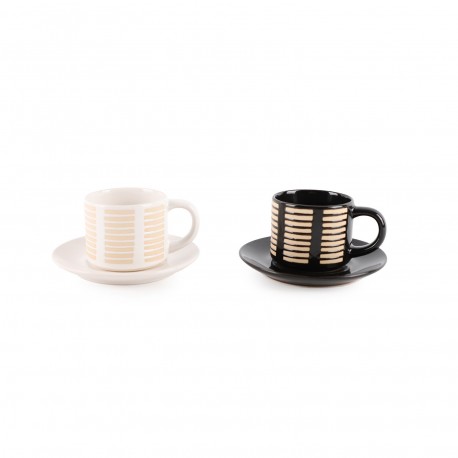 SET OF 6 ZEBRA COFFEE CUPS WITH SAUCERS
