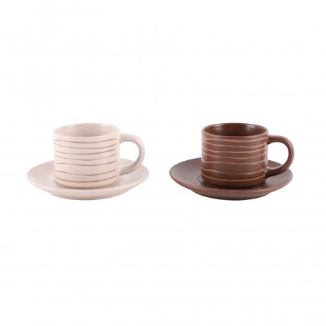 SET OF 6 BROWNIE COFFEE CUPS WITH SAUCERS