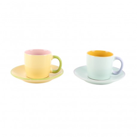 SET OF 6 PASTEL COFFEE CUPS WITH SAUCERS