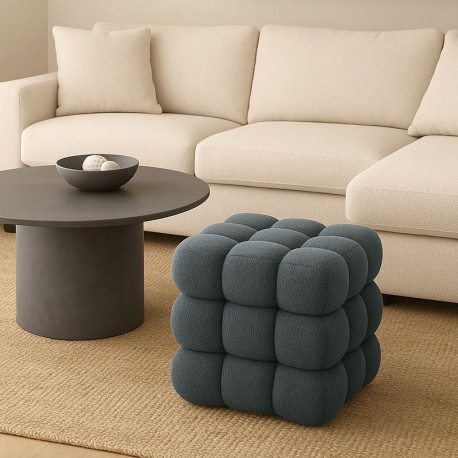 GREY "HARNETT" FLEECE SQUARE POUFFE