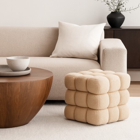BEIGE "HARNETT" FLEECE SQUARE POUFFE