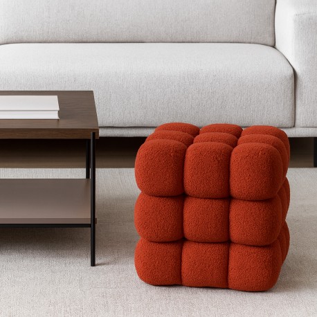 TERRACOTTA "HARNETT" FLEECE SQUARE POUFFE