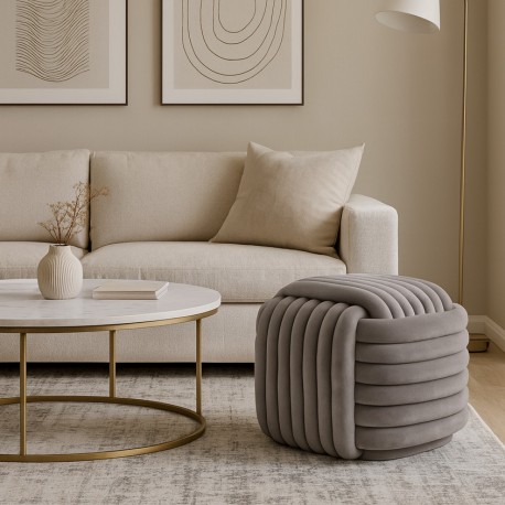 LIGHT GREY "KNOT" SQUARE POUFFE