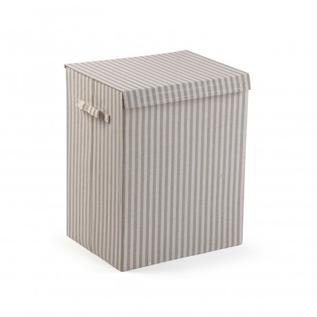 FOLDABLE GREY STRIPED LAUNDRY HAMPER