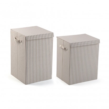 FOLDABLE GREY STRIPED LAUNDRY HAMPER