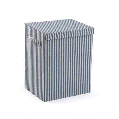 FOLDABLE BLUE STRIPED LAUNDRY HAMPER
