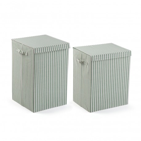 FOLDABLE GREEN STRIPED HAMPER