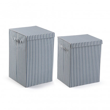 FOLDABLE BLUE STRIPED HAMPER