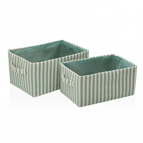 SET OF 2 GREEN STRIPED BASKETS