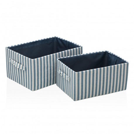 SET OF 2 BLUE STRIPED BASKETS