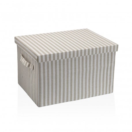 GREY STRIPED RECTANGULAR LIDDED BASKET