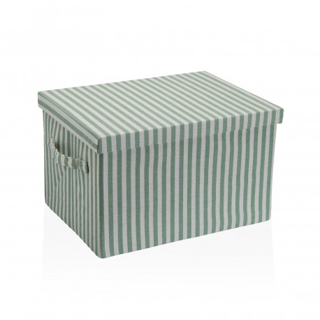 GREEN STRIPED RECTANGULAR LIDDED BASKET