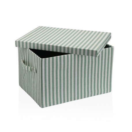 GREEN STRIPED RECTANGULAR LIDDED BASKET