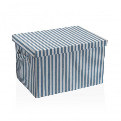 BLUE STRIPED RECTANGULAR LIDDED BASKET
