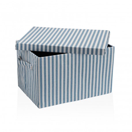 BLUE STRIPED RECTANGULAR LIDDED BASKET