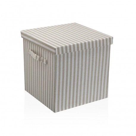 GREY STRIPED SQUARE LIDDED BASKET