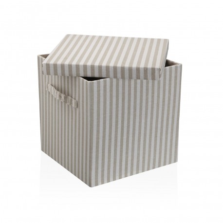 GREY STRIPED SQUARE LIDDED BASKET