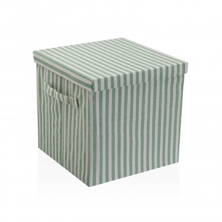 GREEN STRIPED SQUARE LIDDED BASKET