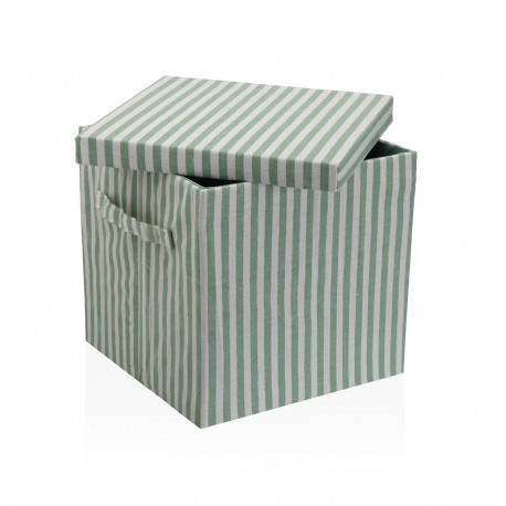 GREEN STRIPED SQUARE LIDDED BASKET