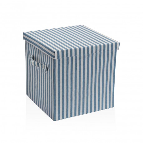BLUE STRIPED SQUARE LIDDED BASKET