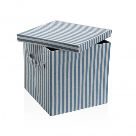 BLUE STRIPED SQUARE LIDDED BASKET