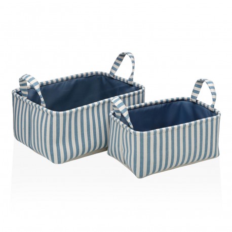 SET OF 2 BLUE STRIPED BASKETS