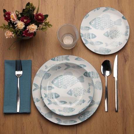 18-PIECE BLUE FISH DINNER SET