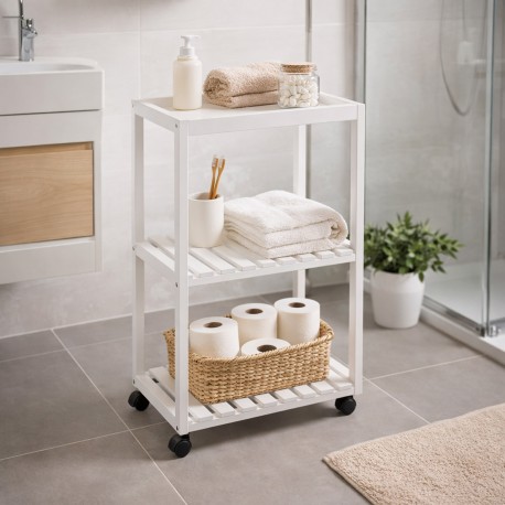 WHITE 3-SHELF TROLLEY WITH WHEELS