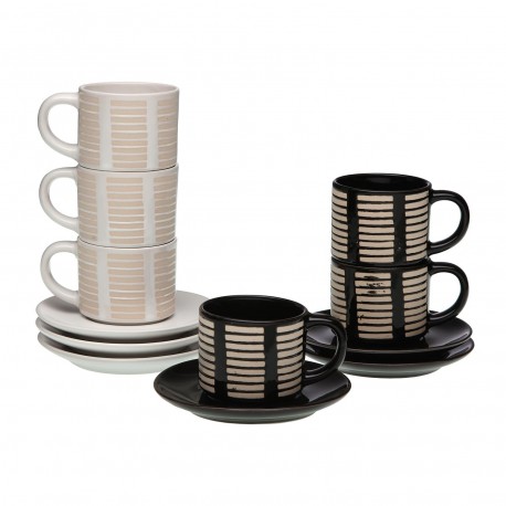 SET OF 6 ZEBRA COFFEE CUPS WITH SAUCERS