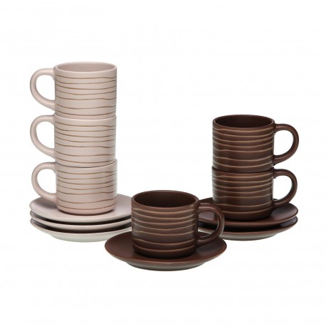 SET OF 6 BROWNIE COFFEE CUPS WITH SAUCERS