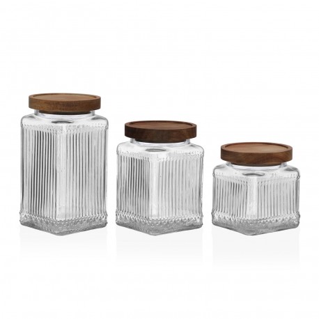 GLASS JAR ACACIA LID 980ML