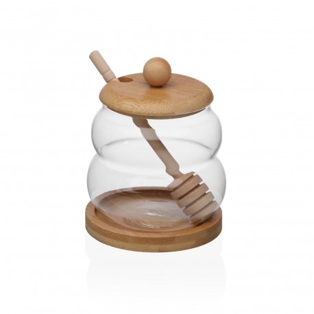 GLASS AND BAMBOO HONEY POT 300ML