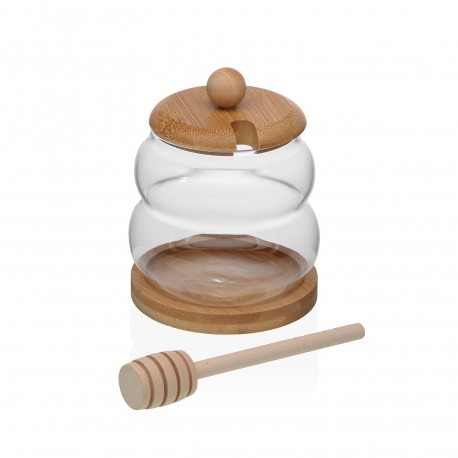 GLASS AND BAMBOO HONEY POT 300ML