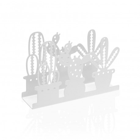 WHITE CACTUS METAL NAPKIN HOLDER