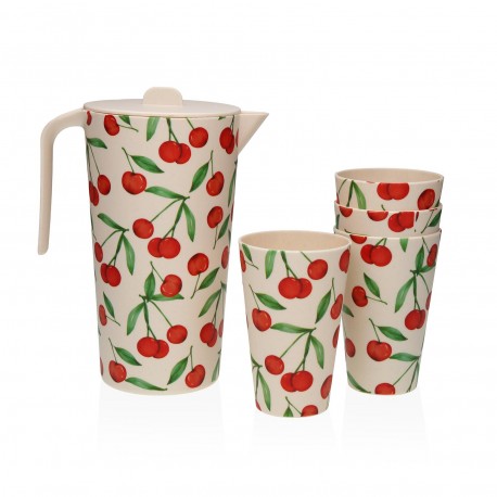 CHERRY JUG AND 4 GLASSES SET