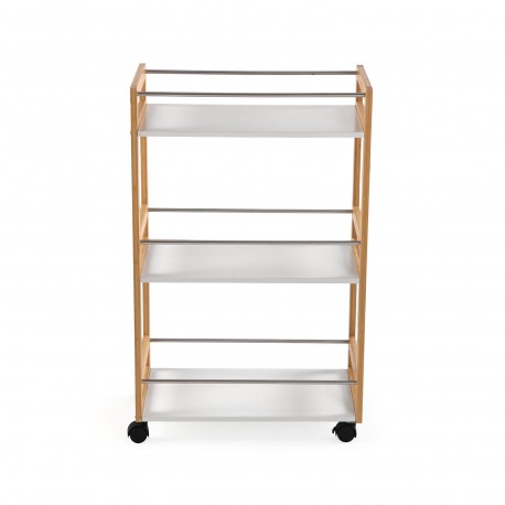WHITE BAMBOO 3-SHELF TROLLEY WITH WHEELS
