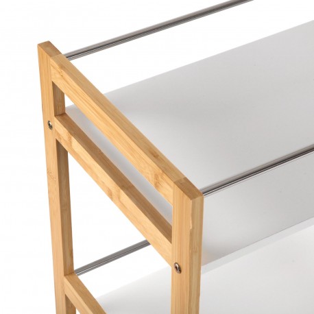 WHITE BAMBOO 3-SHELF TROLLEY WITH WHEELS