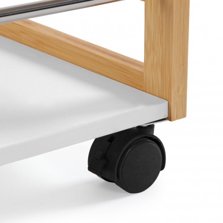 WHITE BAMBOO 3-SHELF TROLLEY WITH WHEELS