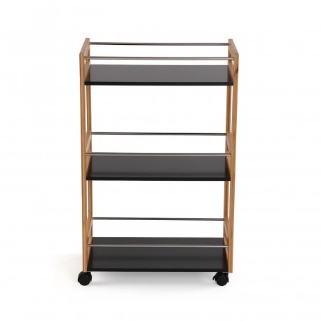 BLACK BAMBOO 3-SHELF TROLLEY WITH WHEELS