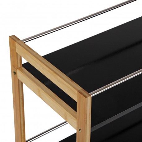 BLACK BAMBOO 3-SHELF TROLLEY WITH WHEELS