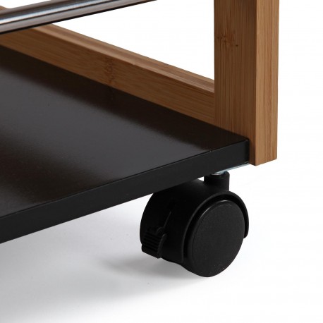 BLACK BAMBOO 3-SHELF TROLLEY WITH WHEELS