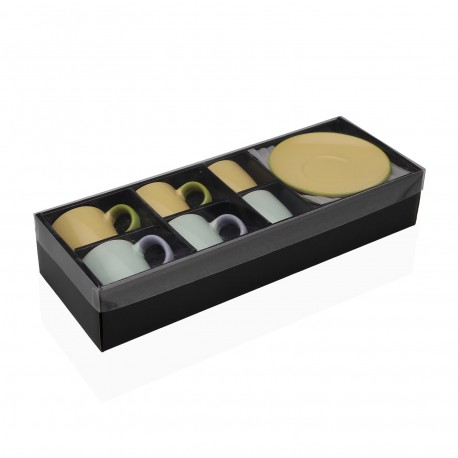 SET OF 6 PASTEL COFFEE CUPS WITH SAUCERS