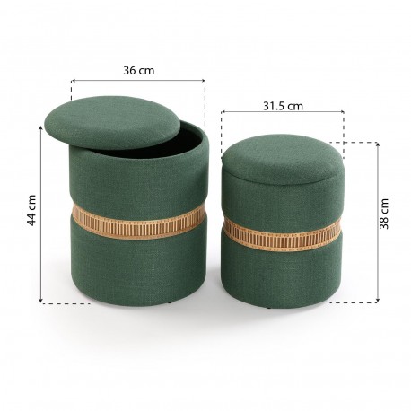 SET OF 2 GREEN BAMBOO RING STORAGE POUFFES